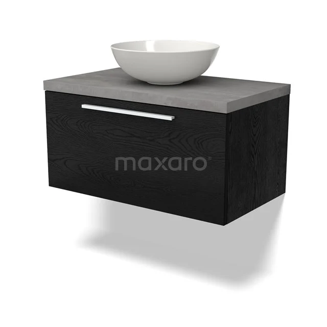 Modulo Plato Vanity units for countertop basin | 80 cm Black oak Flat front Light grey concrete worktop 1 drawer BMK11-02266