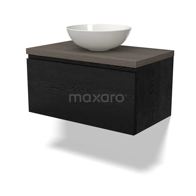 Zweites Badezimmermöbel Schwarz Holz mit Waschbecken, modernes Design, kompakte Lösung für stilvolle Bäder.