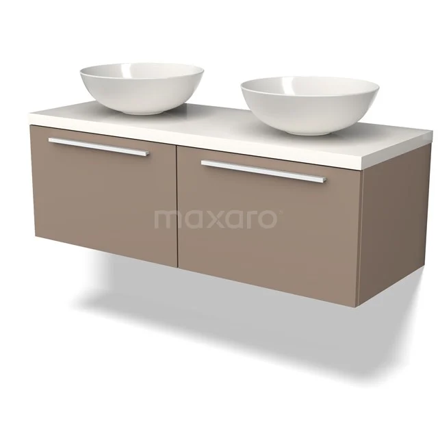 Modulo Plato Badkamermeubel voor waskom | 120 cm Taupe Vlak front Hoogglans wit blad 2 lades naast elkaar BMK12-01412