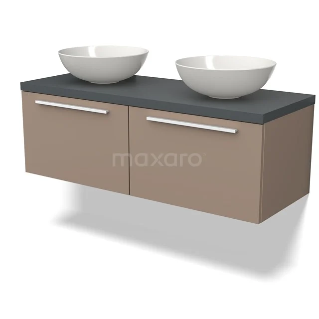 Modulo Plato Badkamermeubel voor waskom | 120 cm Taupe Vlak front Donkergrijs blad 2 lades naast elkaar BMK12-01414