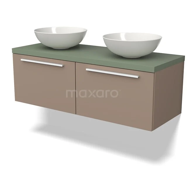 Modulo Plato Badkamermeubel voor waskom | 120 cm Taupe Vlak front Saliegroen blad 2 lades naast elkaar BMK12-01416