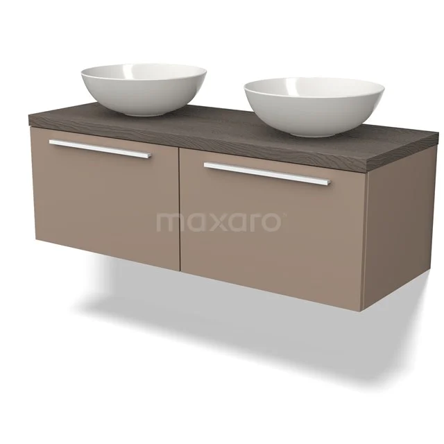 Modulo Plato Badkamermeubel voor waskom | 120 cm Taupe Vlak front Donkerbruin eiken blad 2 lades naast elkaar BMK12-01422