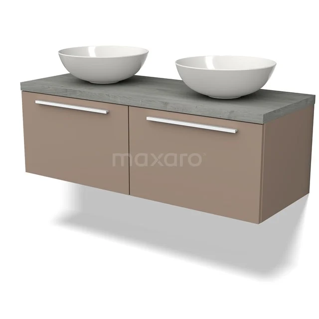 Modulo Plato Badkamermeubel voor waskom | 120 cm Taupe Vlak front Grijs eiken blad 2 lades naast elkaar BMK12-01423