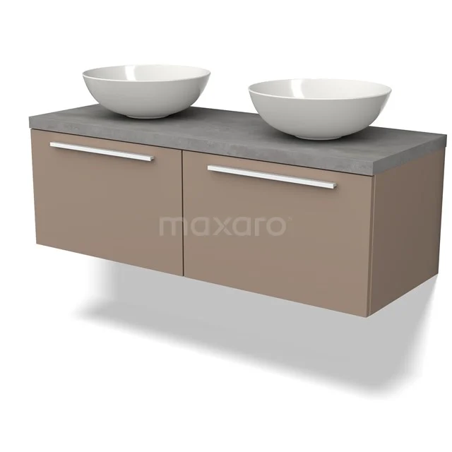 Modulo Plato Badkamermeubel voor waskom | 120 cm Taupe Vlak front Lichtgrijs beton blad 2 lades naast elkaar BMK12-01424