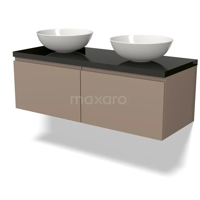 Modulo Plato Vanity units for countertop basin | 120 cm Taupe Handle-less front High-gloss black worktop 2 Side-by-side drawers BMK12-01432