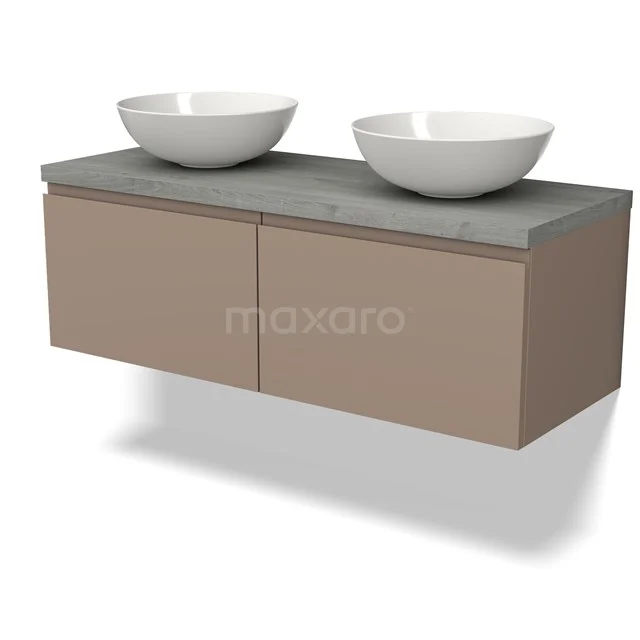 Modulo Plato Badkamermeubel voor waskom | 120 cm Taupe Greeploos front Grijs eiken blad 2 lades naast elkaar BMK12-01440