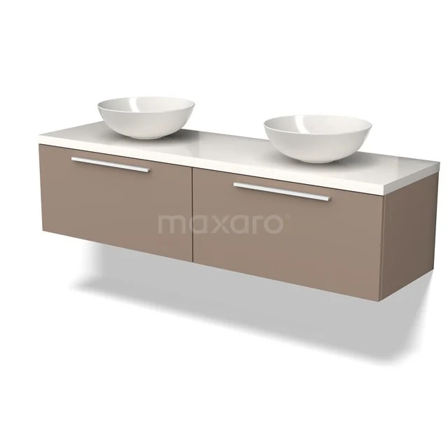 Modulo Plato Vanity units for countertop basin | 160 cm Taupe Flat front High-gloss white worktop 2 Side-by-side drawers BMK12-01445