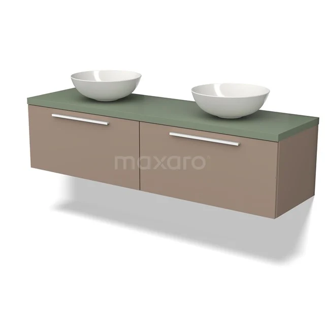 Modulo Plato Vanity units for countertop basin | 160 cm Taupe Flat front Sage green worktop 2 Side-by-side drawers BMK12-01448