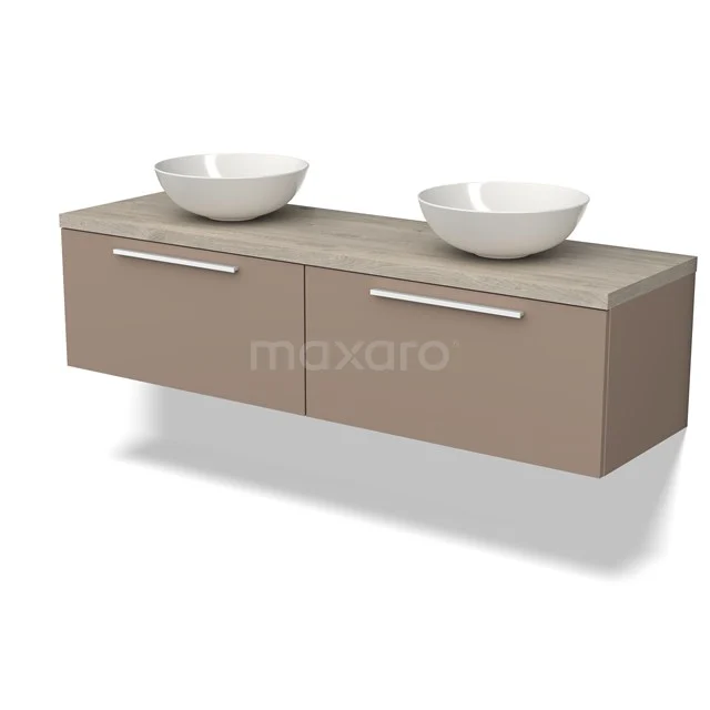 Modulo Plato Badkamermeubel voor waskom | 160 cm Taupe Vlak front Lichtgrijs eiken blad 2 lades naast elkaar BMK12-01451