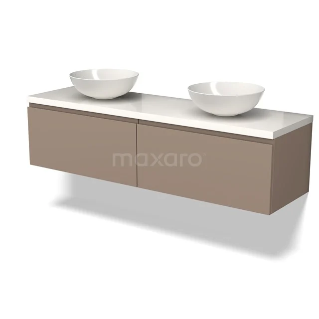 Modulo Plato Badkamermeubel voor waskom | 160 cm Taupe Greeploos front Hoogglans wit blad 2 lades naast elkaar BMK12-01459