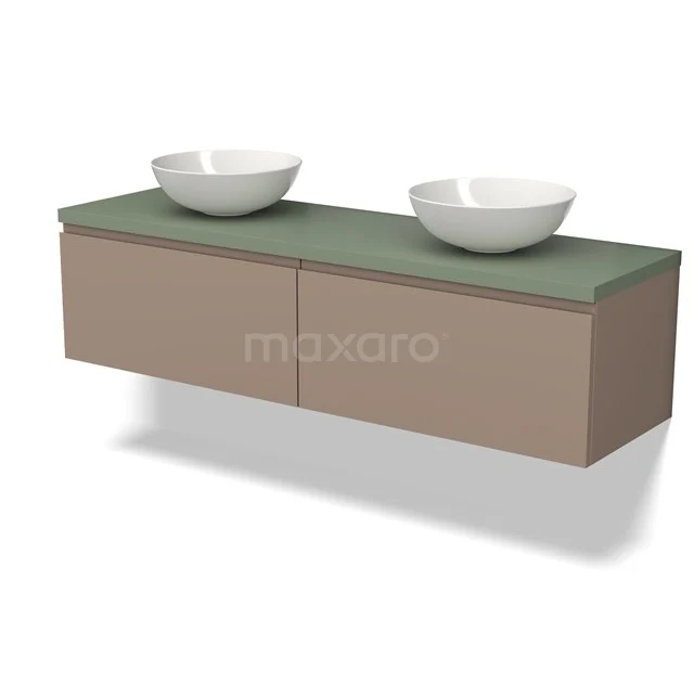 Modulo Plato Vanity units for countertop basin | 160 cm Taupe Handle-less front Sage green worktop 2 Side-by-side drawers BMK12-01462