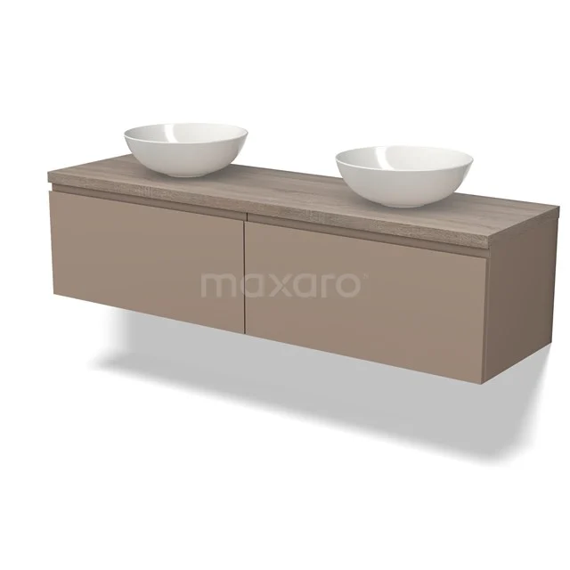 Modulo Plato Vanity units for countertop basin | 160 cm Taupe Handle-less front Oak worktop 2 Side-by-side drawers BMK12-01464