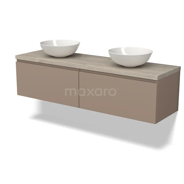 Modulo Plato Badkamermeubel voor waskom | 160 cm Taupe Greeploos front Lichtgrijs eiken blad 2 lades naast elkaar BMK12-01465