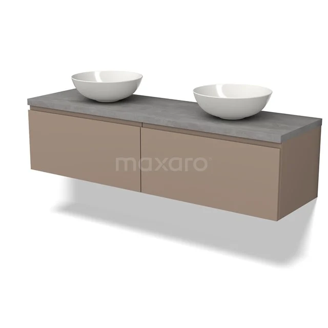 Modulo Plato Badkamermeubel voor waskom | 160 cm Taupe Greeploos front Lichtgrijs beton blad 2 lades naast elkaar BMK12-01469