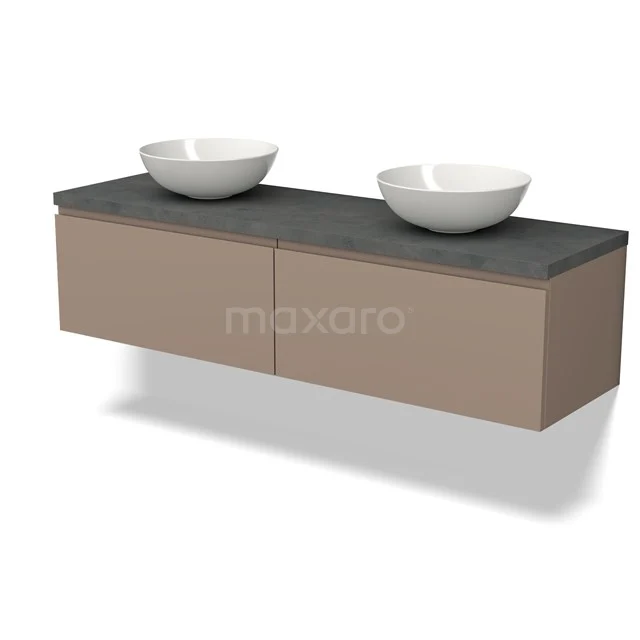 Modulo Plato Vanity units for countertop basin | 160 cm Taupe Handle-less front Dark grey concrete worktop 2 Side-by-side drawers BMK12-01470