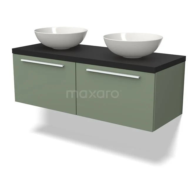 Modulo Plato Vanity units for countertop basin | 120 cm Sage green Flat front Matte black worktop 2 Side-by-side drawers BMK12-01471