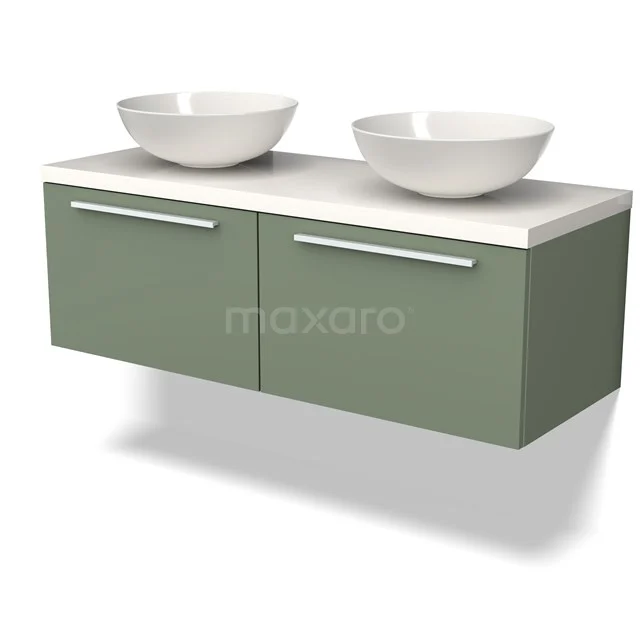 Modulo Plato Vanity units for countertop basin | 120 cm Sage green Flat front High-gloss white worktop 2 Side-by-side drawers BMK12-01474