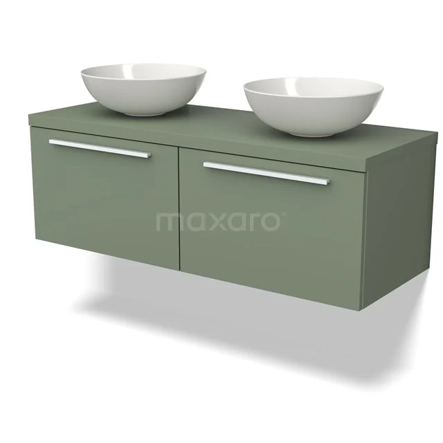 Modulo Plato Vanity units for countertop basin | 120 cm Sage green Flat front Sage green worktop 2 Side-by-side drawers BMK12-01478