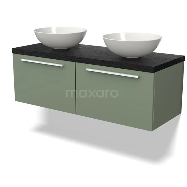 Modulo Plato Vanity units for countertop basin | 120 cm Sage green Flat front Black oak worktop 2 Side-by-side drawers BMK12-01479