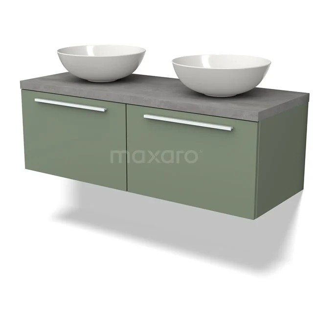 Modulo Plato Vanity units for countertop basin | 120 cm Sage green Flat front Light grey concrete worktop 2 Side-by-side drawers BMK12-01486