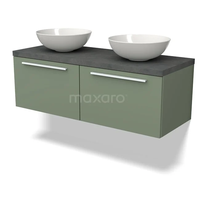 Green bathroom unit with double basin, matte finish and modern design, suitable for stylish bathroom design.