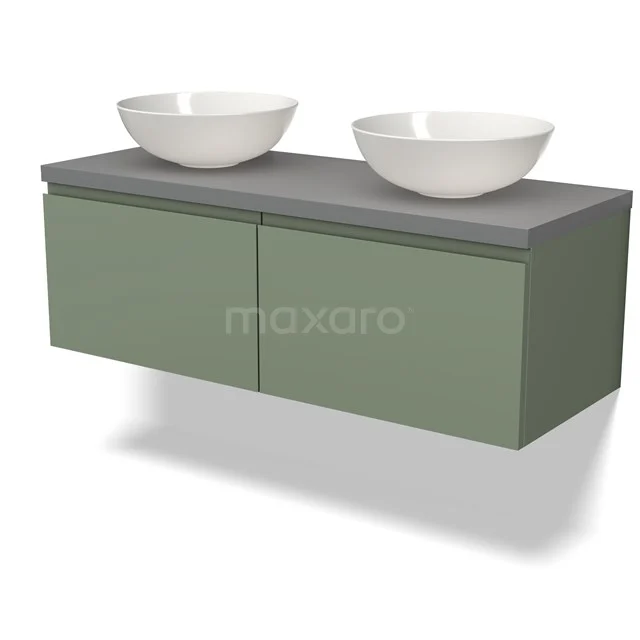 Modulo Plato Vanity units for countertop basin | 120 cm Sage green Handle-less front Mid grey worktop 2 Side-by-side drawers BMK12-01490