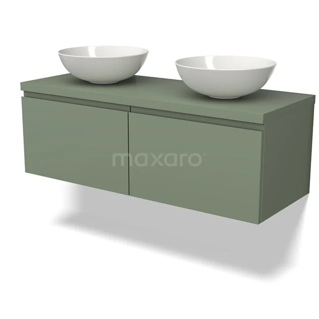 Modulo Plato Vanity units for countertop basin | 120 cm Sage green Handle-less front Sage green worktop 2 Side-by-side drawers BMK12-01495