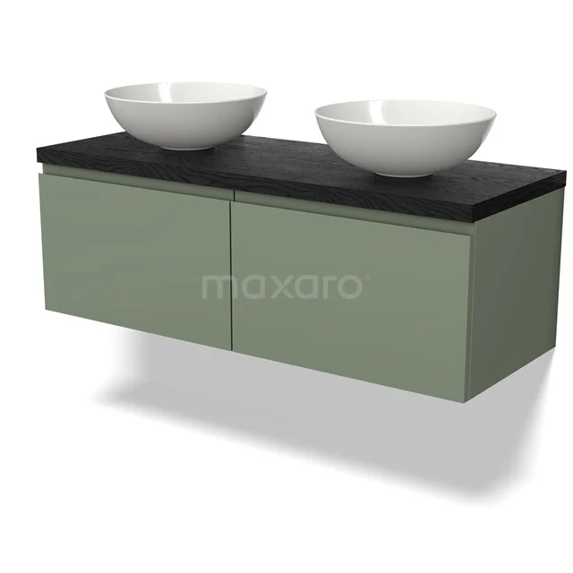 Modulo Plato Vanity units for countertop basin | 120 cm Sage green Handle-less front Black oak worktop 2 Side-by-side drawers BMK12-01496