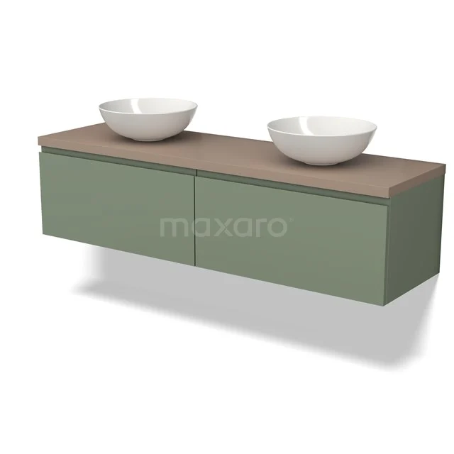Modulo Plato Vanity units for countertop basin | 160 cm Sage green Handle-less front Taupe worktop 2 Side-by-side drawers BMK12-01520