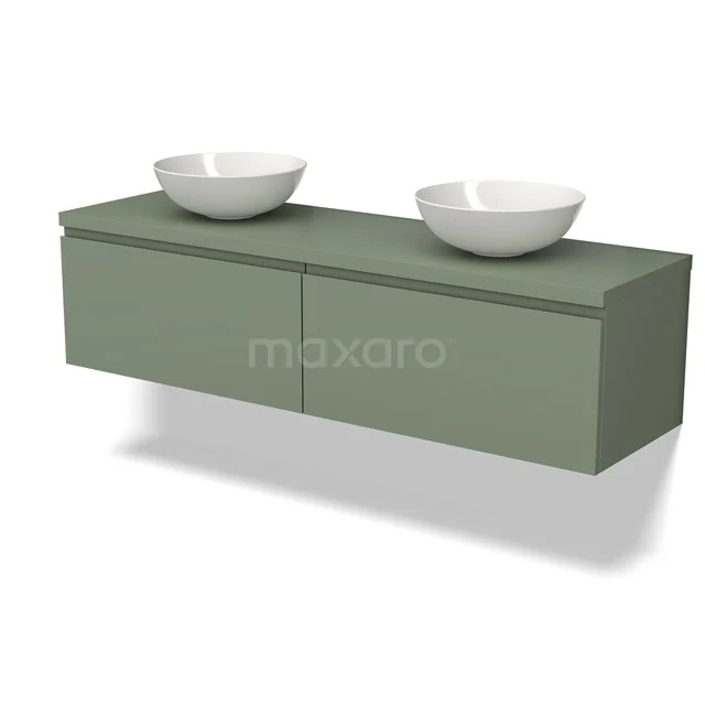 Modulo Plato Vanity units for countertop basin | 160 cm Sage green Handle-less front Sage green worktop 2 Side-by-side drawers BMK12-01524
