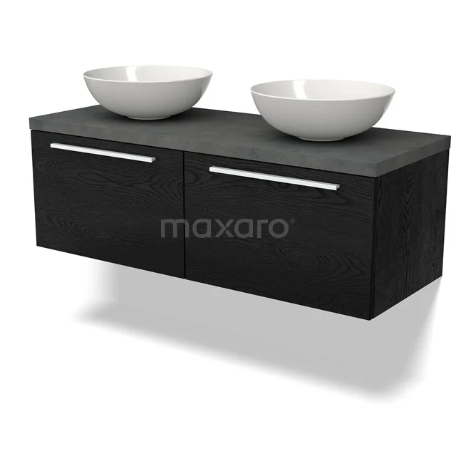 Waschtischunterschrank mit Konsole BMK12-01549 Zweites schwarzes Badezimmermöbel mit doppelten keramischen Waschbecken und modernen chromatischen Griffen, ideal für stilvolle Bäder.