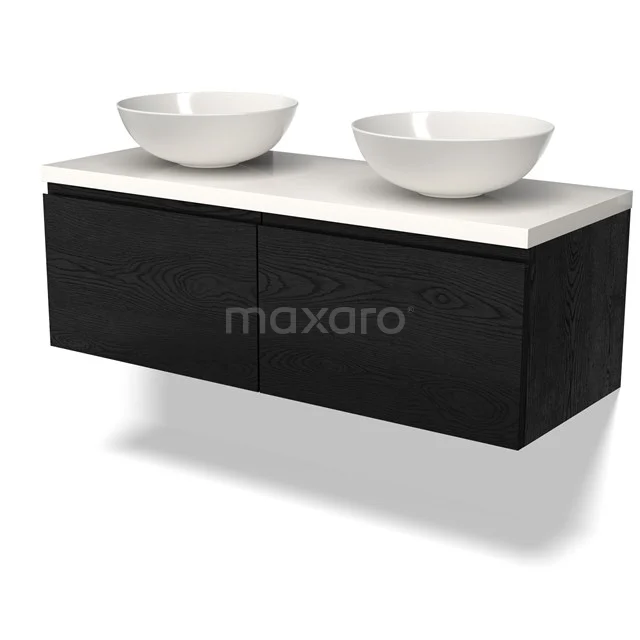 Modulo Plato Vanity units for countertop basin | 120 cm Black oak Handle-less front High-gloss white worktop 2 Side-by-side drawers BMK12-01553