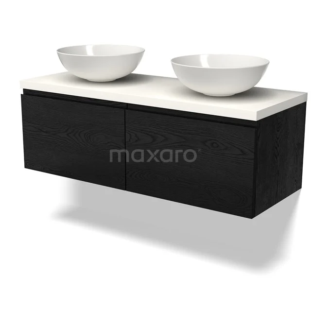 Modulo Plato Vanity units for countertop basin | 120 cm Black oak Handle-less front Matte white worktop 2 Side-by-side drawers BMK12-01554