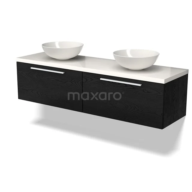 Modulo Plato Vanity units for countertop basin | 160 cm Black oak Flat front High-gloss white worktop 2 Side-by-side drawers BMK12-01569