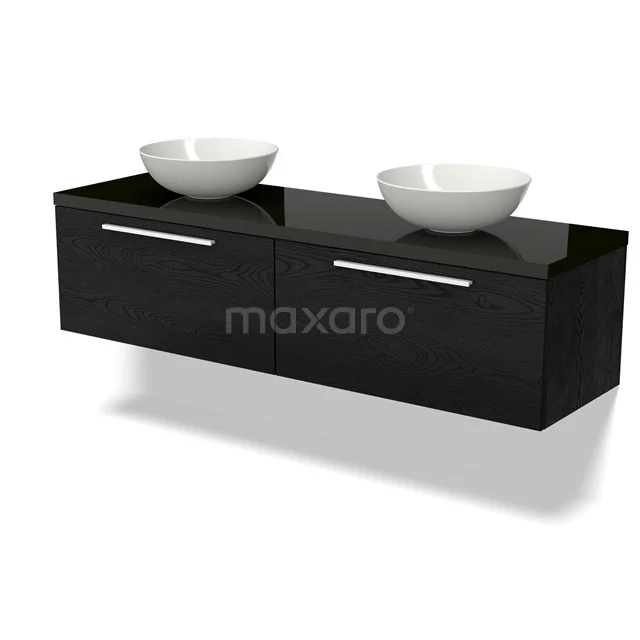 Modulo Plato Vanity units for countertop basin | 160 cm Black oak Flat front High-gloss black worktop 2 Side-by-side drawers BMK12-01571