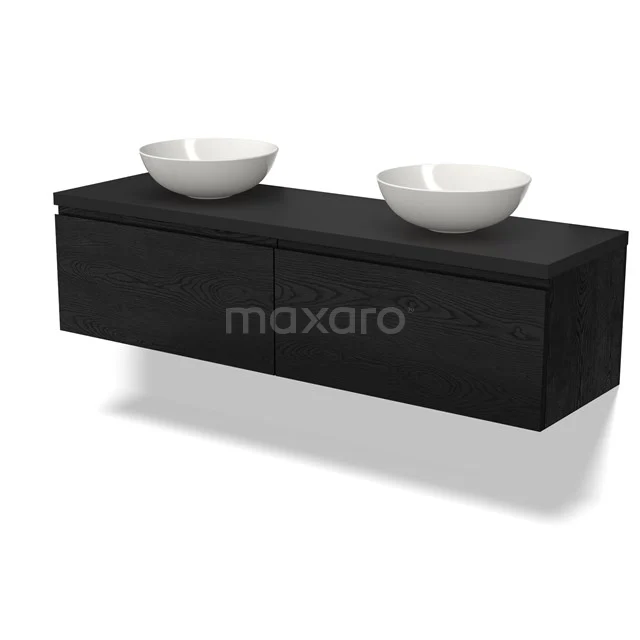 Modulo Plato Vanity units for countertop basin | 160 cm Black oak Handle-less front Matte black worktop 2 Side-by-side drawers BMK12-01581