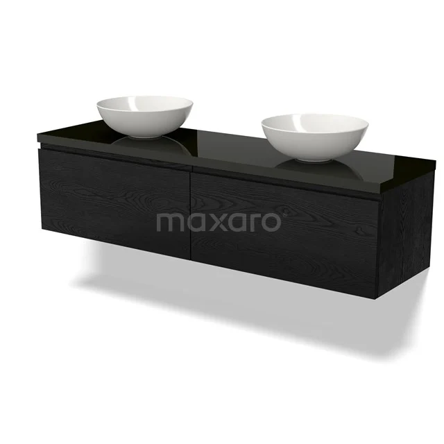 Modulo Plato Vanity units for countertop basin | 160 cm Black oak Handle-less front High-gloss black worktop 2 Side-by-side drawers BMK12-01585