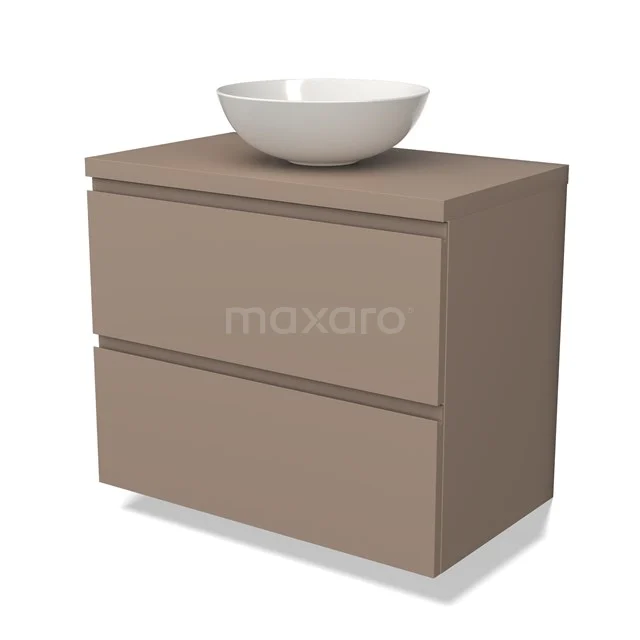 Modulo Plato Badkamermeubel voor waskom | 80 cm Taupe Greeploos front Taupe blad 2 lades onder elkaar BMK17-02059