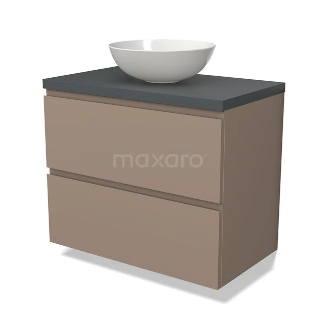 Modulo Plato Vanity units for countertop basin | 80 cm Taupe Handle-less front Dark grey worktop 2 Stacked drawers BMK17-02063