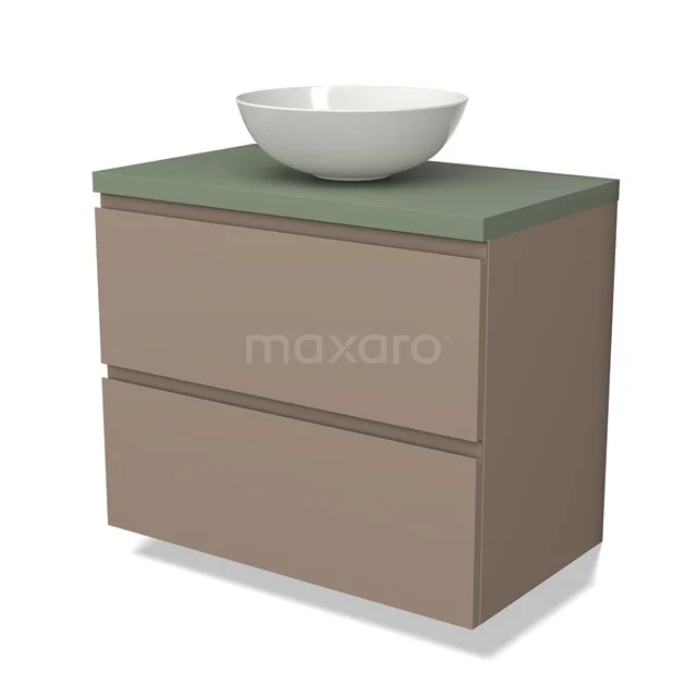 Modulo Plato Vanity units for countertop basin | 80 cm Taupe Handle-less front Sage green worktop 2 Stacked drawers BMK17-02065