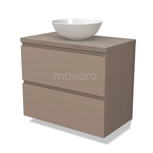 Modulo Plato Vanity units for countertop basin | 80 cm Taupe Handle-less front Oak worktop 2 Stacked drawers BMK17-02067