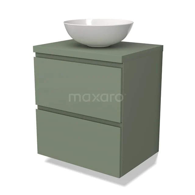 Modulo Plato Vanity units for countertop basin | 60 cm Sage green Handle-less front Sage green worktop 2 Stacked drawers BMK17-02184
