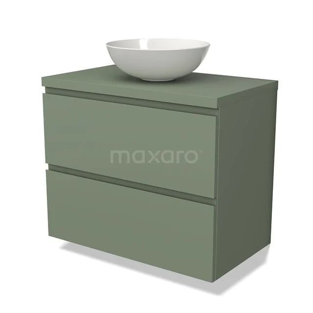 Modulo Plato Vanity units for countertop basin | 80 cm Sage green Handle-less front Sage green worktop 2 Stacked drawers BMK17-02201