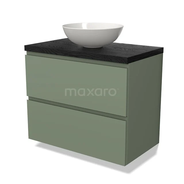 Modulo Plato Vanity units for countertop basin | 80 cm Sage green Handle-less front Black oak worktop 2 Stacked drawers BMK17-02202