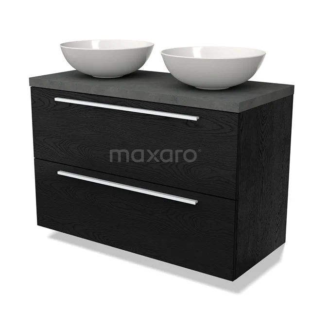 Waschtischunterschrank mit Konsole BMK17-02295 Schwarze Badmöbel mit Doppelwaschbecken, Holzverarbeitung und modernem rechteckigem Design für stilvolle Bäder.