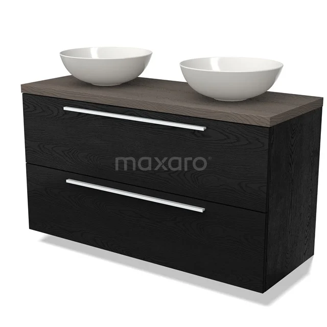 Modulo Plato Vanity units for countertop basin | 120 cm Black oak Flat front Dark brown oak worktop 2 Stacked drawers BMK17-02309