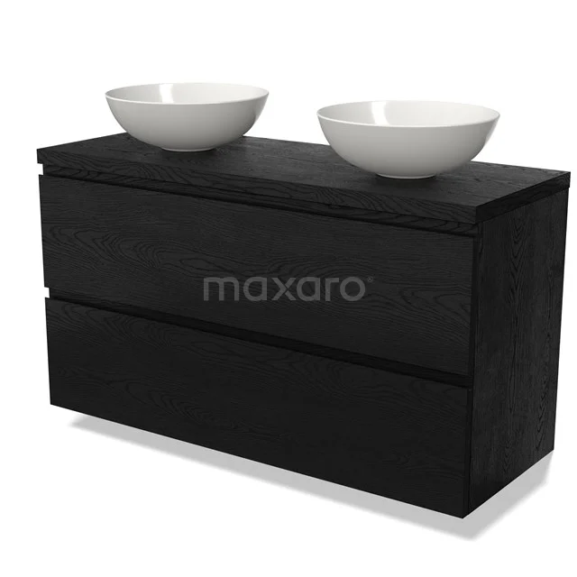 Modulo Plato Vanity units for countertop basin | 120 cm Black oak Handle-less front Black oak worktop 2 Stacked drawers BMK17-02372
