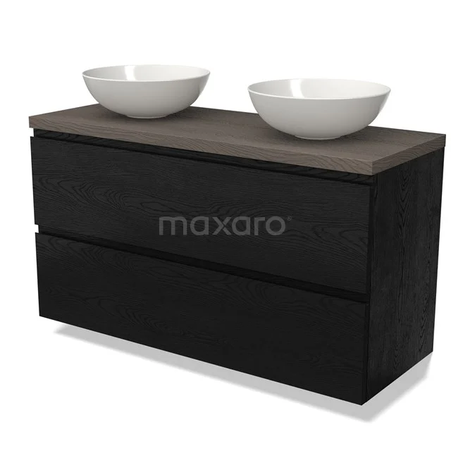 Modulo Plato Vanity units for countertop basin | 120 cm Black oak Handle-less front Dark brown oak worktop 2 Stacked drawers BMK17-02377