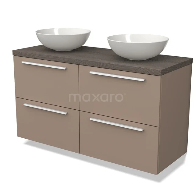 Modulo Plato Badkamermeubel voor waskom | 120 cm Taupe Vlak front Donkerbruin eiken blad 4 lades BMK18-01435