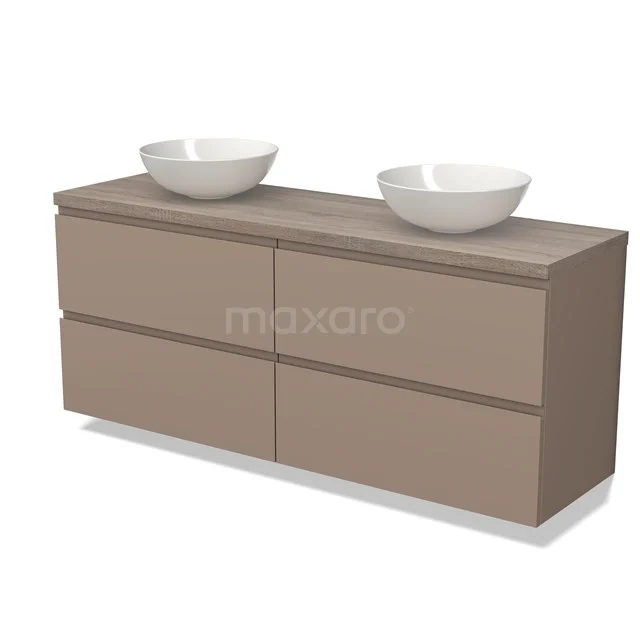 Modulo Plato Vanity units for countertop basin | 160 cm Taupe Handle-less front Oak worktop 4 drawers BMK18-01477